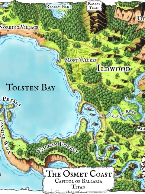 Osmet Coast Map canvas wall art showing bays and rivers