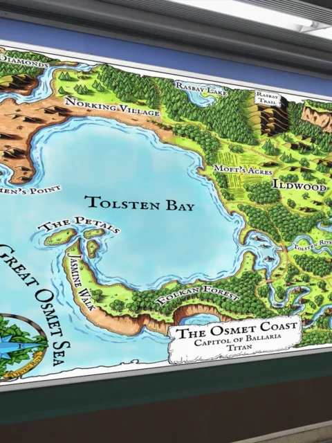 Osmet Coast Map canvas wall art with forests and cliffs