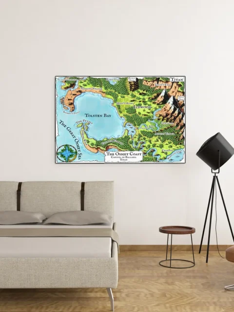 Illustrated shoreline with winding waterways