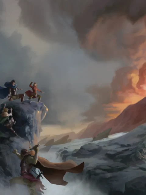 The Tower epic fantasy ascent illustration with adventurers