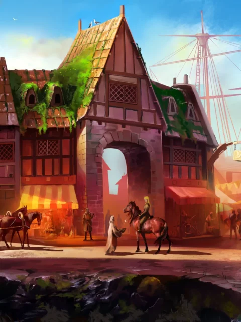 Trading Post market wall artwork with arched gateway