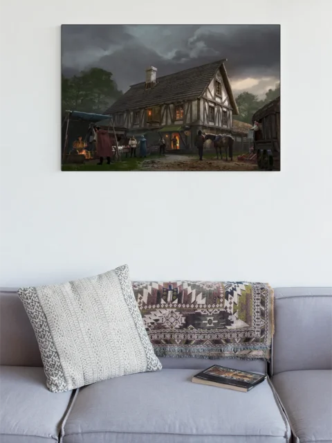 Horse tethered near a market stall