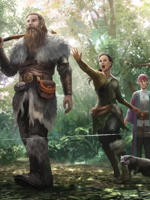 Tripwire forest ambush wall artwork with adventuring party