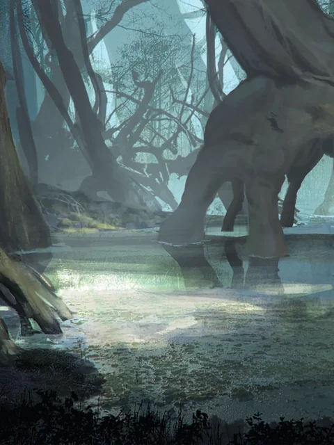 Trolls swamp encounter wall artwork with looming figures