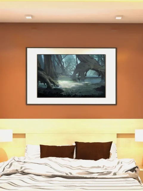 Trolls swamp encounter wall artwork in misty forest water