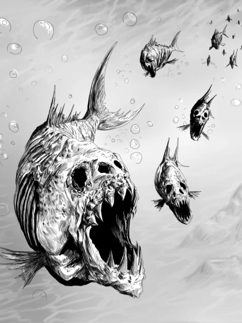 Undead Pirahna fantasy canvas art creature