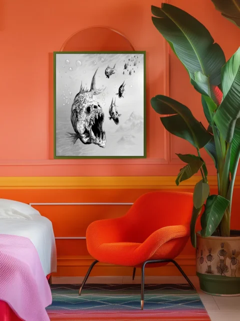 Undead Pirahna fantasy canvas art scene