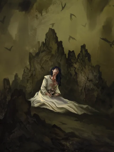 Vampires gothic dark fantasy wall artwork with seated figure