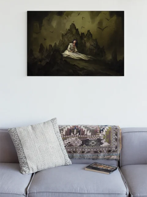 Vampires gothic dark fantasy wall artwork beneath circling bats