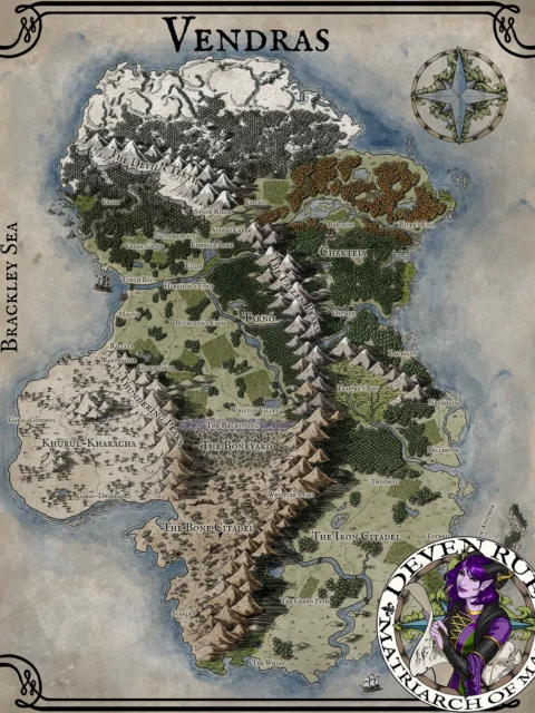 Vendras Map canvas wall art showing continental regions