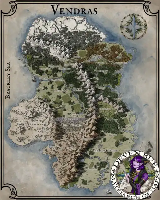 Vendras Continental Map by Deven Rue - Fantasy Canvas Art