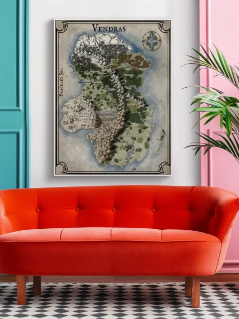 Vendras Map canvas wall art with mountains and borders