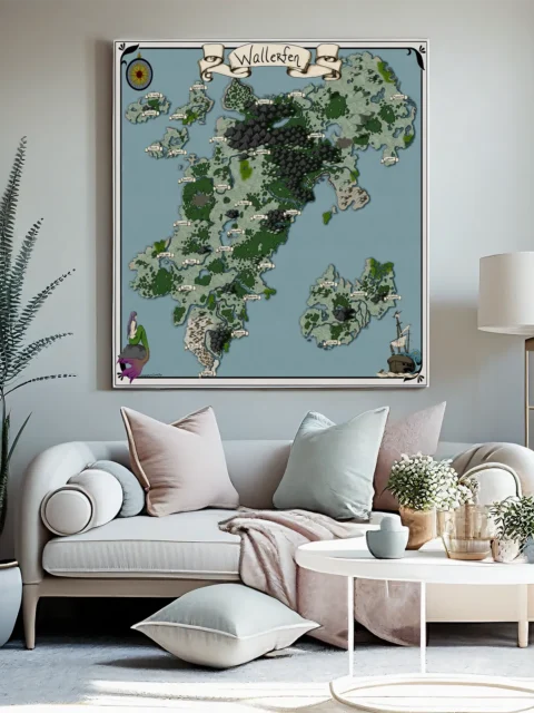 Wallerfen Map gallery canvas wall art with mountains and rivers