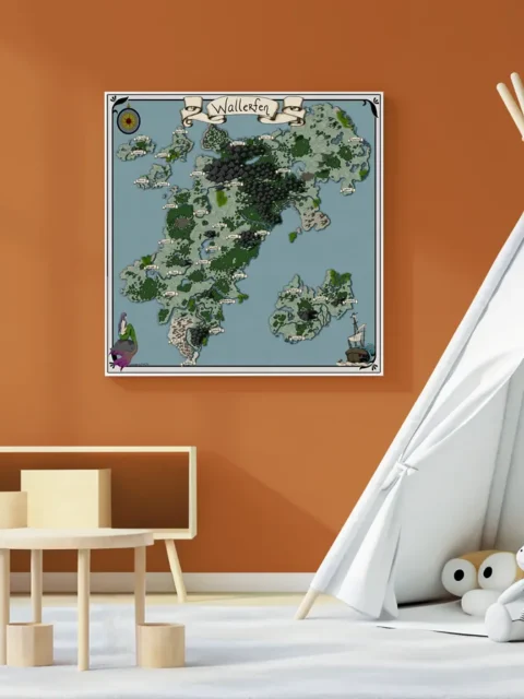 Top-down realm map on textured parchment