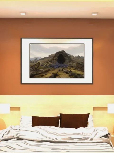 Wights haunted barrow wall artwork showing dark mound opening