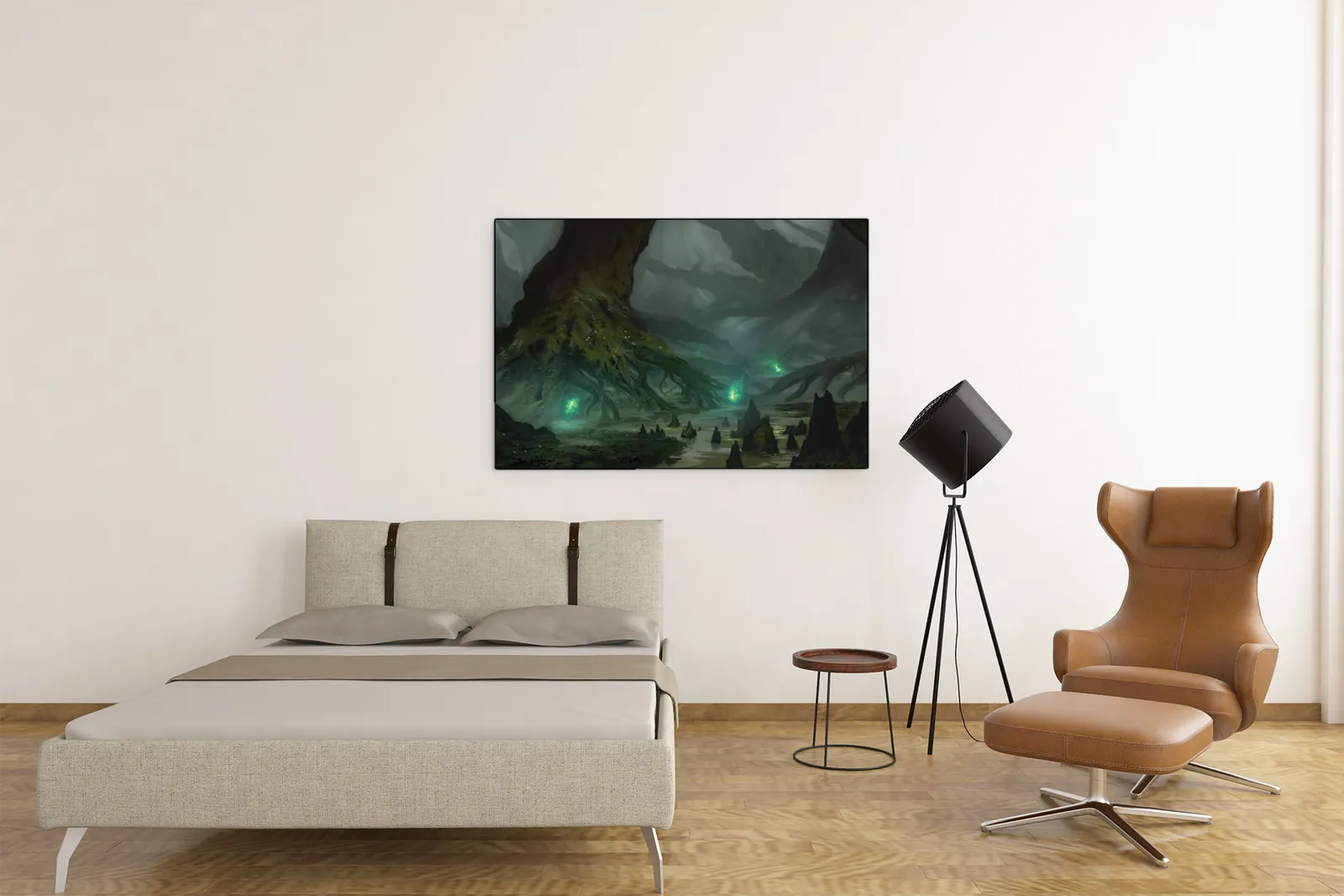 Will O Wisps haunted wetland wall artwork beneath twisted roots