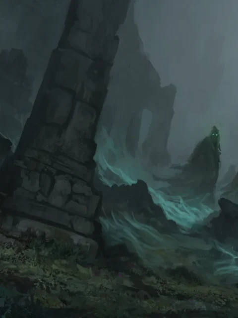 Wraiths haunted ruins wall artwork with drifting spirits