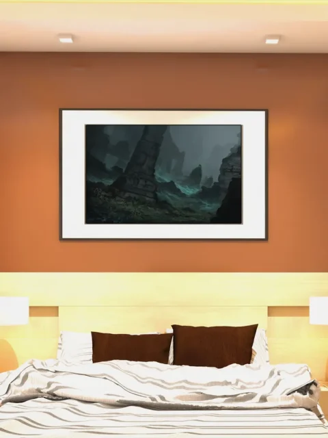 Wraiths haunted ruins wall artwork with glowing eyes