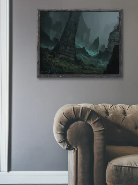 Collapsed stone columns in mist