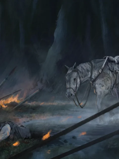 Zombies undead battlefield wall artwork with fallen figure