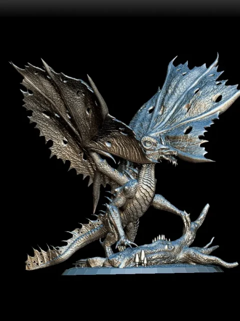 09 Fulnor Champion Of The Green Dragon Full-Body – Monstrous Menagerie Turntable View revealing full wingspan, ridged scales, and scenic base