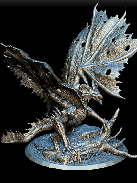 09 Fulnor Champion Of The Green Dragon Full-Body – Monstrous Menagerie Front View showing raised wings, curled horns, and talons gripping fallen prey