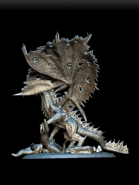 Left Profile emphasizing tail curvature and layered dorsal spines