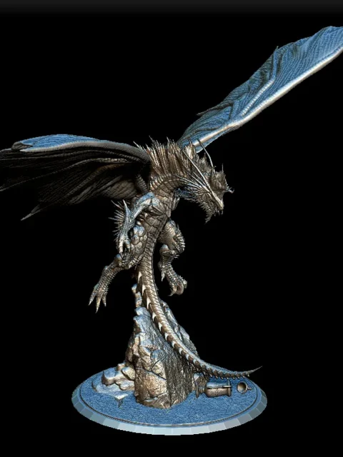15 Galzara The Gentle Silver Dragon Full-Body – Monstrous Menagerie Front View showing elevated wings, curved neck, and descending talons