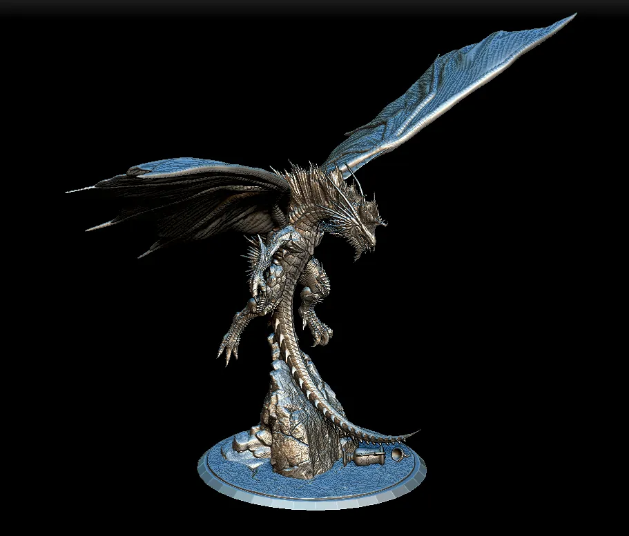 15 Galzara The Gentle Silver Dragon Full-Body – Monstrous Menagerie Front View showing elevated wings, curved neck, and descending talons