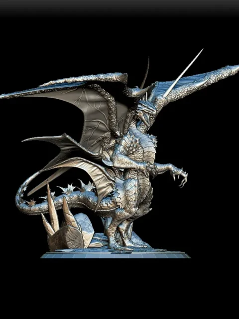 25 Nalleth The Rabbit Slayer Brass Dragon Full-Body – Monstrous Menagerie Turntable View revealing full wingspan, layered scales, and scenic base