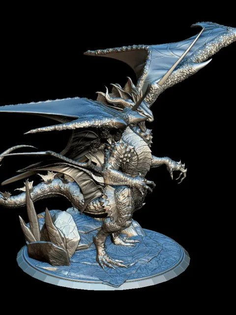 22 Sarrilth The Purple Dragon Full-Body – Monstrous Menagerie Front View showing flared wings, upright stance, and crystal base formations