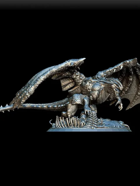 28 Wildmelt The Black Dragon Full Dragon – Monstrous Menagerie Turntable View revealing full wingspan, elongated tail, and bone detail