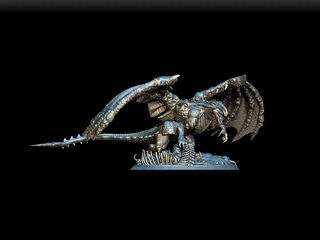 28 Wildmelt The Black Dragon Full Dragon – Monstrous Menagerie Turntable View revealing full wingspan, elongated tail, and bone detail