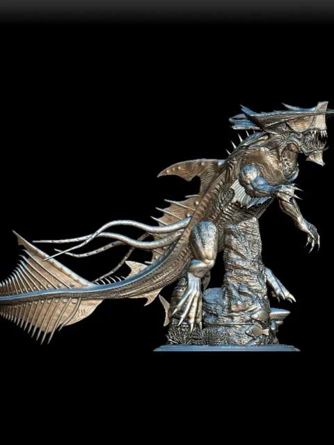 31 Leviathan Full-Body – Monstrous Menagerie Turntable View revealing extended tail length and flowing dorsal ridges