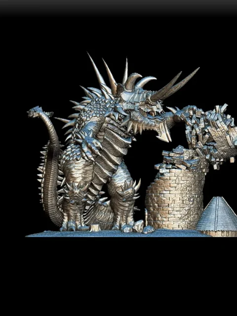 39 Tarrasque Full-Body – Monstrous Menagerie Turntable View revealing full dorsal spines, tail sweep, and debris detail