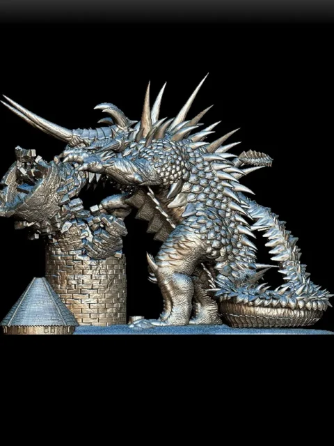 Left Profile emphasizing tail curve and tower collapse texture