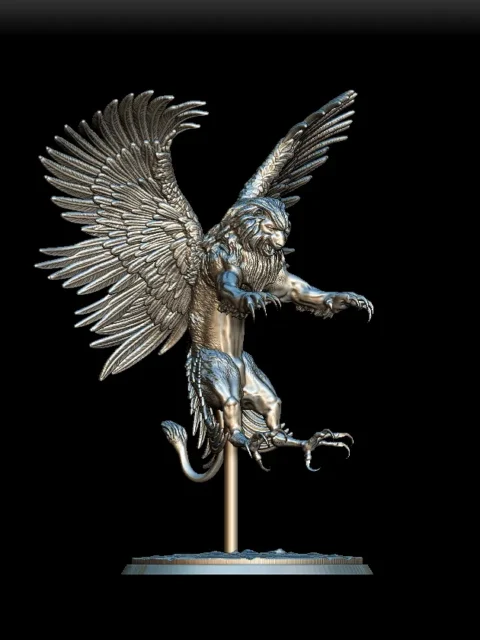 43 Shedu Full-Body – Monstrous Menagerie Turntable View revealing layered feather detail and suspended pose