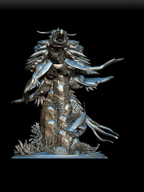 Detail View focusing on facial features, shell ridges, and coral elements