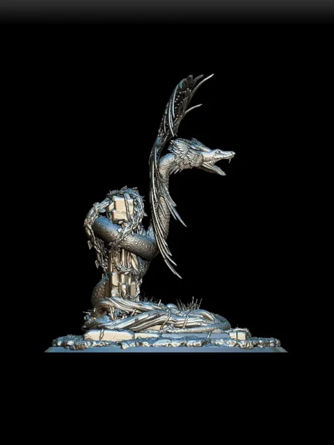 Right Profile highlighting layered feathers and scaled body texture