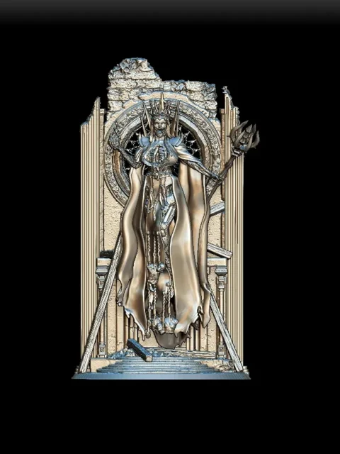 Detail View focusing on crown detail, skeletal ornamentation, and facial features