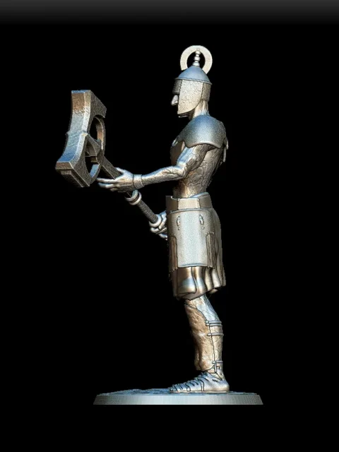 Left Profile emphasizing stance balance and tunic texture