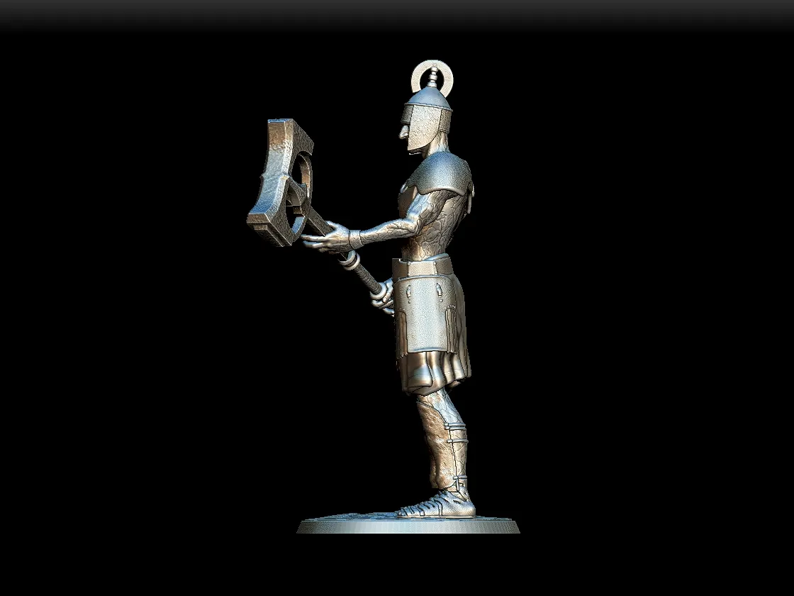 Left Profile emphasizing stance balance and tunic texture