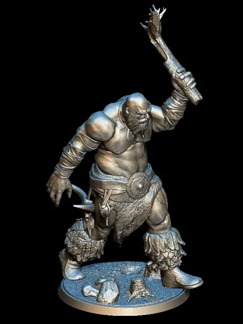 48 Hill Giant Full-Body – Monstrous Menagerie Front View showing raised club, muscular frame, and rocky base