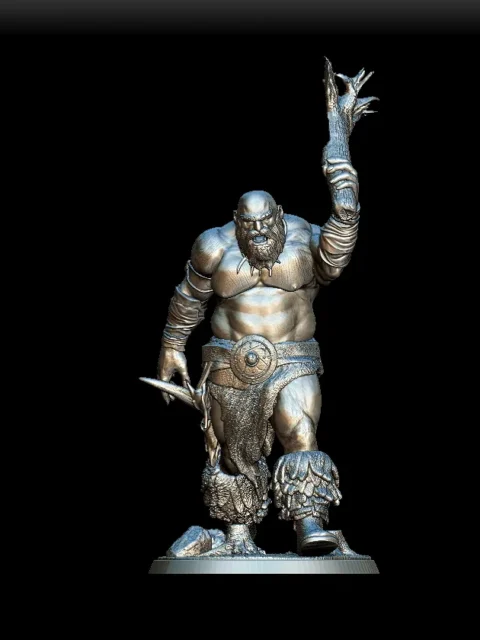 Detail View focusing on facial features, fur texture, and hand grip on club