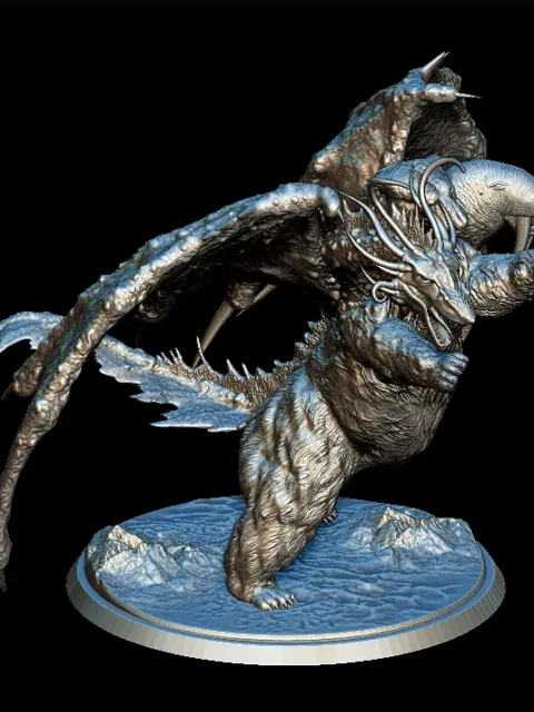 50 Arctic Chimera Full-Body – Monstrous Menagerie Front View showing dual heads, spread wings, and grounded stance