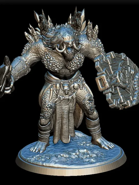 51 Ice Troll Full-Body – Monstrous Menagerie Front View showing crystal spines, raised shield, and icy base