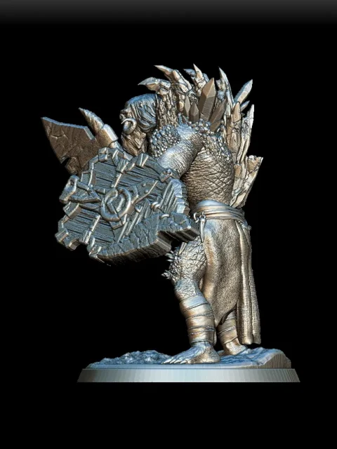 Left Profile emphasizing crystalline growths and grounded footing