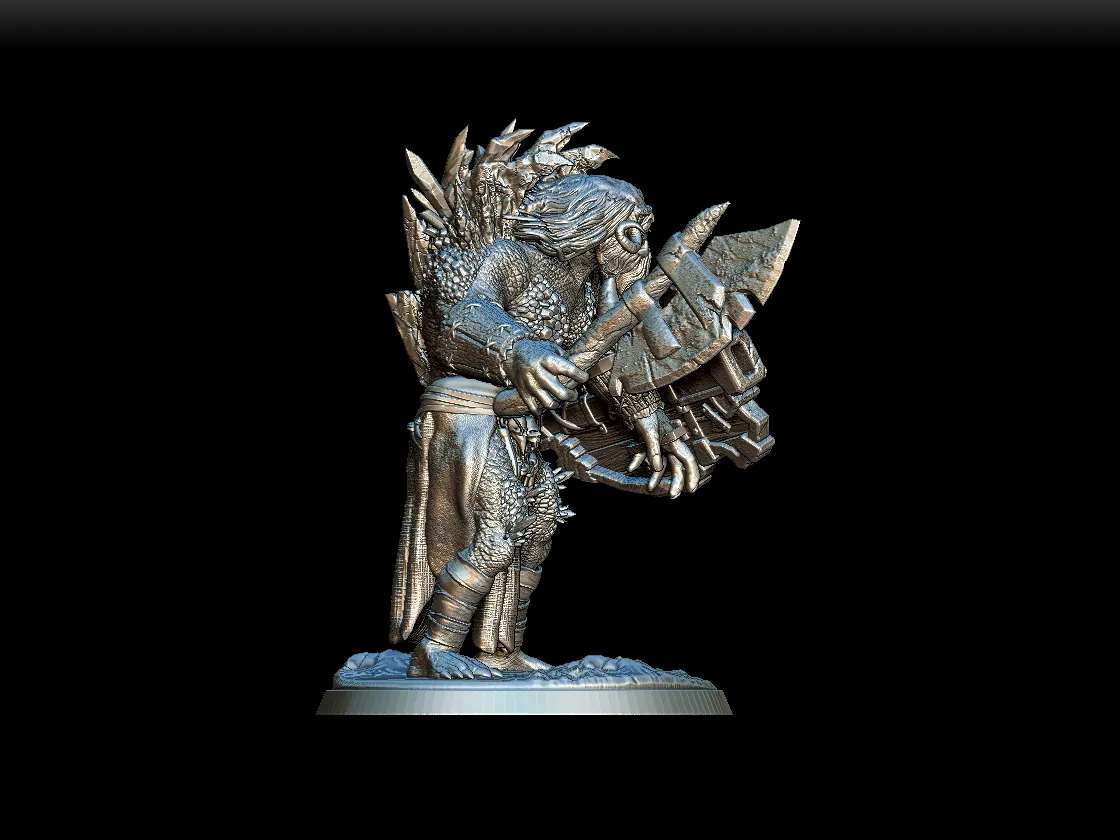 Right Profile highlighting shield carving and muscular arm detail