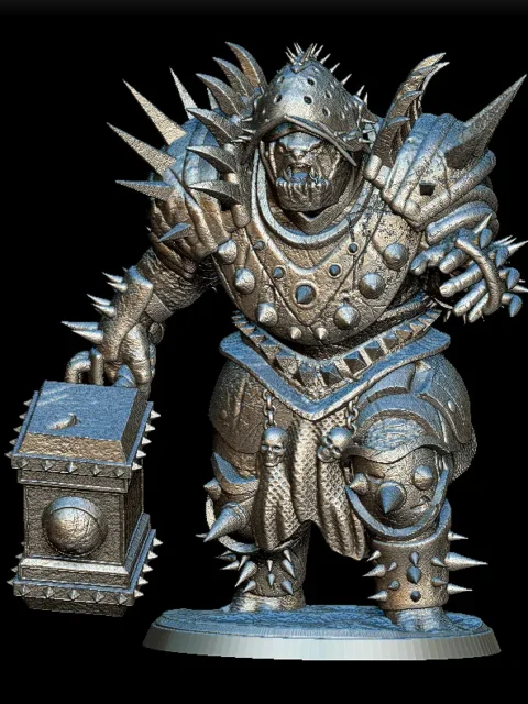 53 Iron Ogre Full-Body – Monstrous Menagerie Front View showing spiked armor, massive hammer, and advancing stance