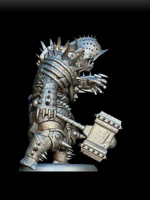 Right Profile highlighting hammer head texture and armored gauntlet